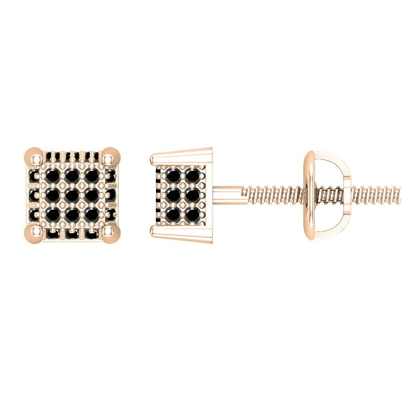 Dazzlingrock Collection Round Black Diamond Square Shaped Cluster Screwback Unisex Stud Earrings (0.20 ctw, Color Black, Clarity Opaque) in 14K Rose Gold