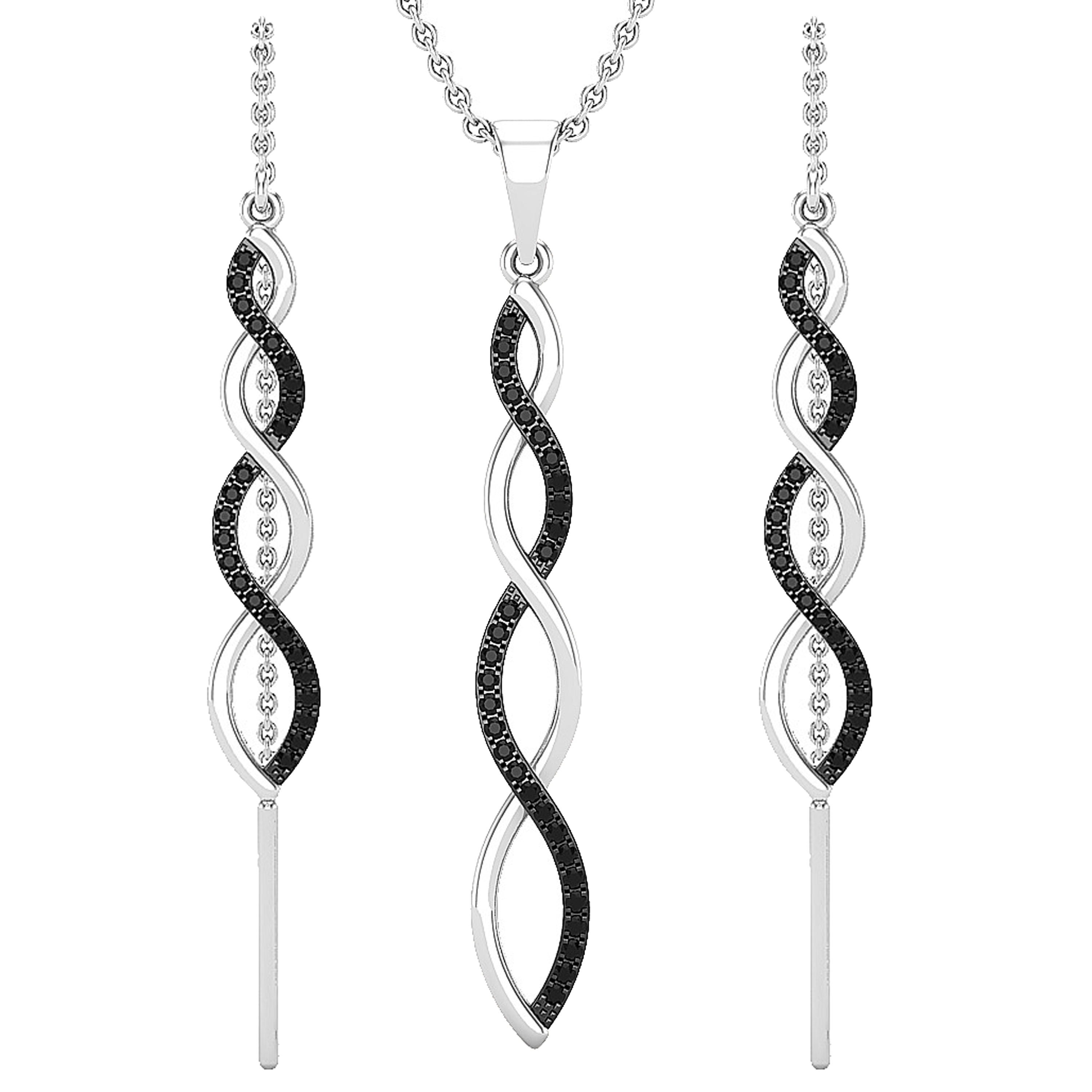 Dazzlingrock Collection Round Black Diamond Swirl Infinity Earring & Pendant Set for Women (0.50 ctw, Color Black, Clarity Opaque) in 14K White Gold