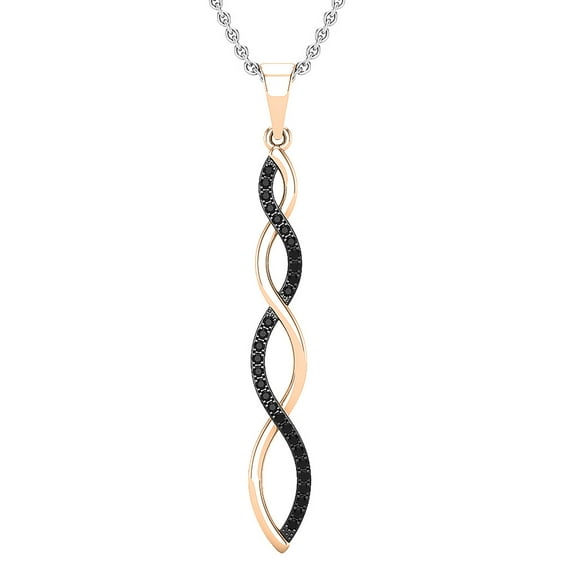 Dazzlingrock Collection Round Black Diamond Swirl Infinity Pendant for Women with 18 Inch Silver Chain (0.20 ctw, Color Black, Clarity Opaque) in 14K Rose Gold