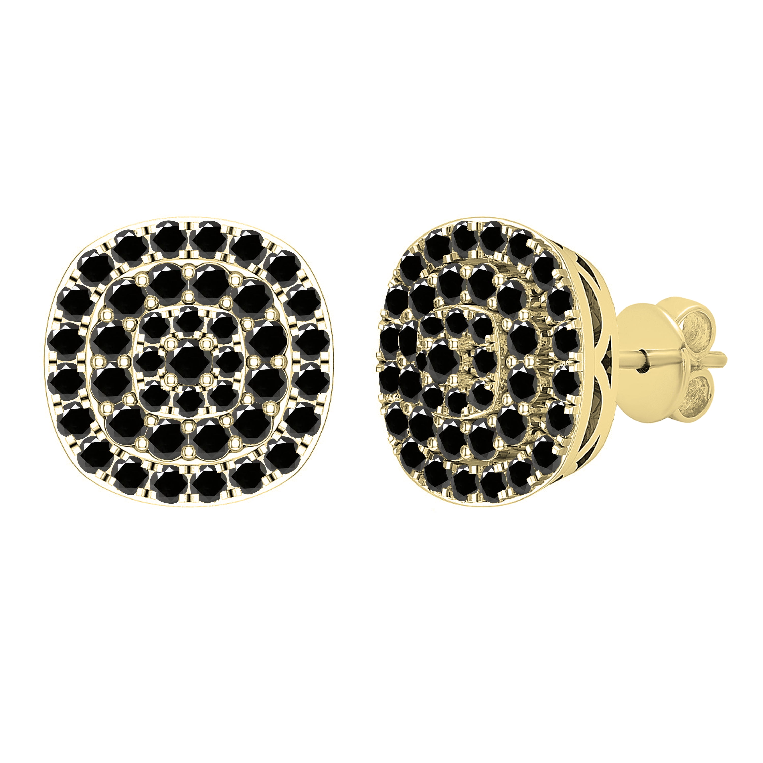 Dazzlingrock Collection Round Black Diamond Triple Halo Cluster Pushback Stud Earrings for Women (0.95 ctw, Color Black, Clarity Opaque) in 18K Yellow Gold