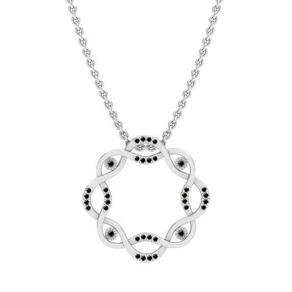 Dazzlingrock Collection Round Black Diamond Diamond Twisted Circle Pendant for Women with 18 Inch Gold Chain 1/10 CT (0.10 ct, Color Black, Clarity Opaque), 18K White Gold