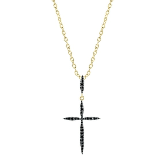 Dazzlingrock Collection Round Black Diamond Twisting Religious Cross Pendant for Women 18 Inch Gold Chain (0.32 ctw, Color Black, Clarity Opaque) in 18K Yellow Gold