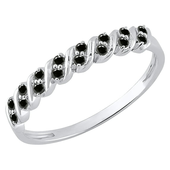 Dazzlingrock Collection Round Black Diamond Wave Style Stackable Wedding Band for Women (0.18 ctw, Color Black, Clarity Opaque) in 14K White Gold, Size 4.5