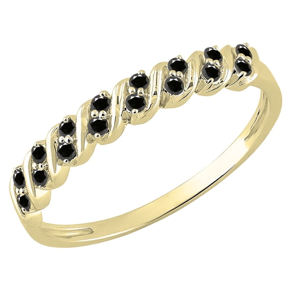 Dazzlingrock Collection Round Black Diamond Wave Style Stackable Wedding Band for Women (0.18 ctw, Color Black, Clarity Opaque) in 14K Yellow Gold, Size 9.5
