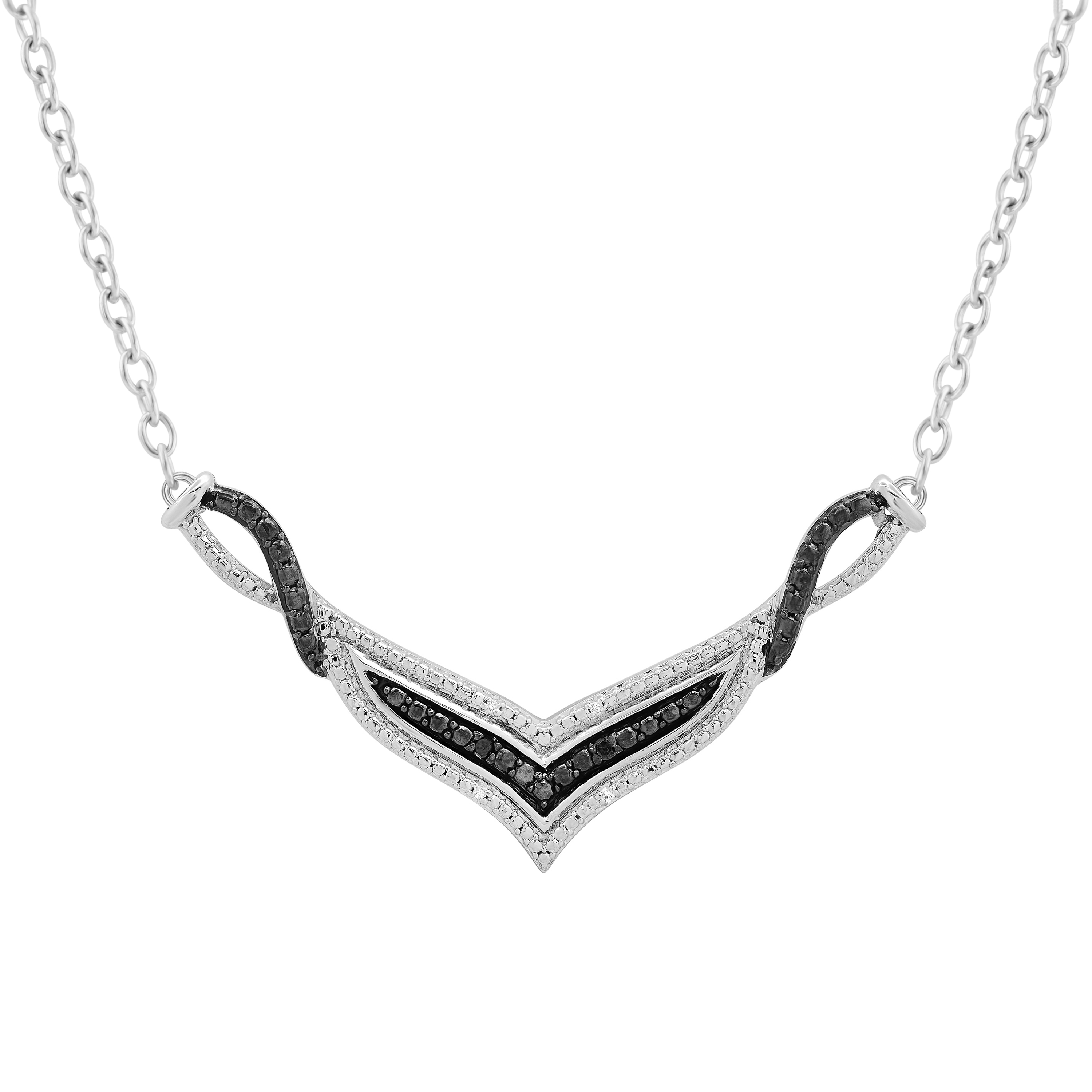 Dazzlingrock Collection Round Black & White Diamond Accent Chevron Pendant Necklace for Women with 18 Inch Silver Chain in 925 Sterling Silver