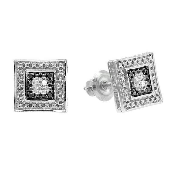 Dazzlingrock Collection Round Black & White Diamond Kite Shape Screwback Screwback Stud Earrings for Women (0.05 ctw, Color I-J, Clarity I2-I3) in 10K White Gold