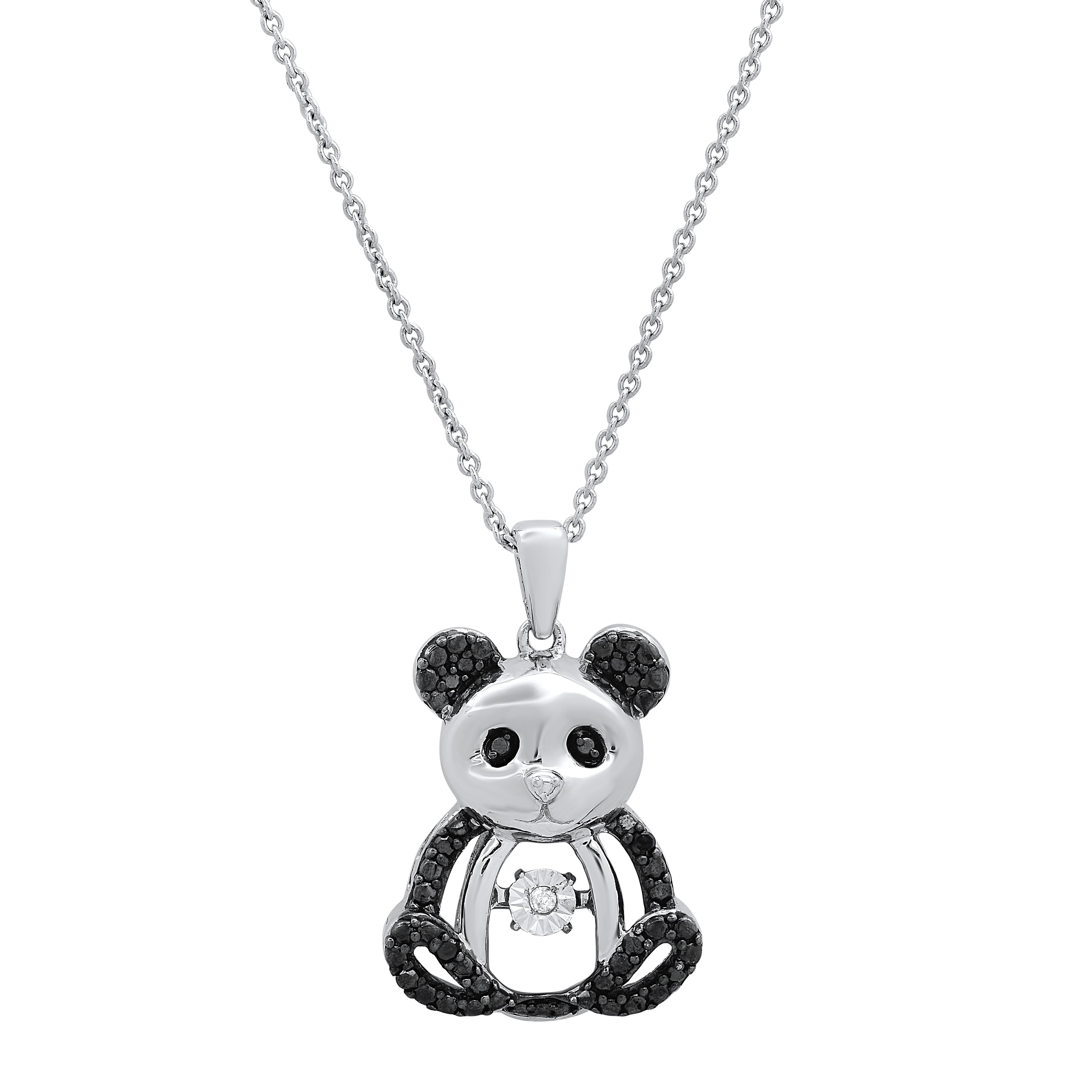 Dazzlingrock Collection Round Black & White Diamond Panda Pendant with 18 Inch Silver Chain for Women (0.07 ctw, Color Black, Clarity Opaque) in 925 Sterling Silver