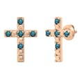 thumbnail image 1 of Dazzlingrock Collection Round Blue Diamond 5 Stone Religious Cross Screwback Stud Earrings for Women (0.53 ctw, Color Blue, Clarity I2-I3) in 10K Rose Gold, 1 of 4