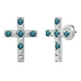 thumbnail image 1 of Dazzlingrock Collection Round Blue Diamond 5 Stone Religious Cross Screwback Stud Earrings for Women (0.53 ctw, Color Blue, Clarity I2-I3) in 18K White Gold, 1 of 1