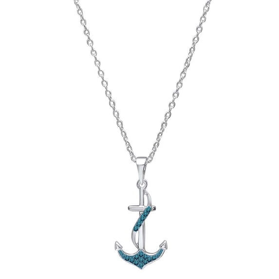 Dazzlingrock Collection Round Blue Diamond Alluring Ribbon Anchor Pendant for Women with 18 Inch Silver Chain (0.10 ctw, Color Blue, Clarity I2-I3) in 14K White Gold