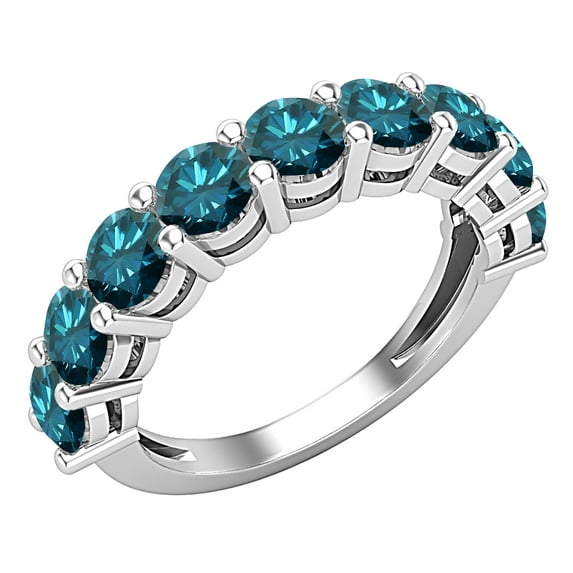 Dazzlingrock Collection Round Blue Diamond Anniversary Wedding Band for Women (2.05 ctw, Color Blue, Clarity I2-I3) in 14K White Gold, Size 5