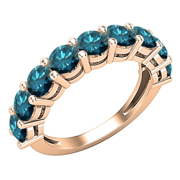 Dazzlingrock Collection Round Blue Diamond Anniversary Wedding Band for Women (2.05 ctw, Color Blue, Clarity I2-I3) in 18K Rose Gold, Size 10
