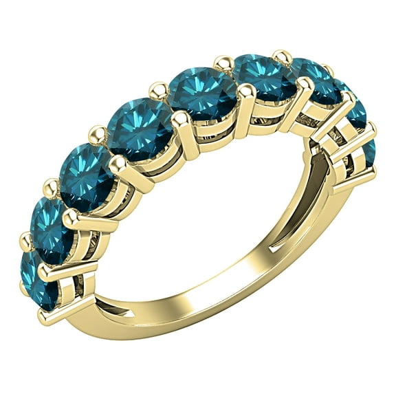 Dazzlingrock Collection Round Blue Diamond Anniversary Wedding Band for Women (2.05 ctw, Color Blue, Clarity I2-I3) in 18K Yellow Gold, Size 8