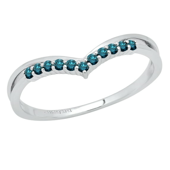 Dazzlingrock Collection Round Blue Diamond Chevron Wedding Band for Women (0.15 ctw, Color Blue, Clarity I2-I3) in 14K White Gold, Size 7.5