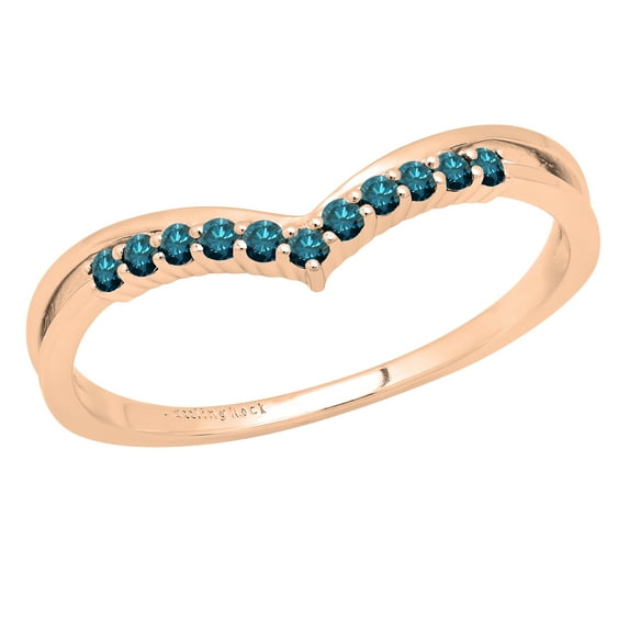 Dazzlingrock Collection Round Blue Diamond Chevron Wedding Band for Women (0.15 ctw, Color Blue, Clarity I2-I3) in 18K Rose Gold, Size 4