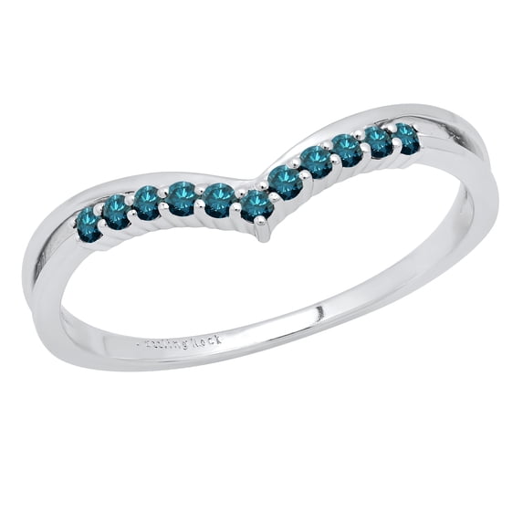 Dazzlingrock Collection Round Blue Diamond Chevron Wedding Band for Women (0.15 ctw, Color Blue, Clarity I2-I3) in 18K White Gold, Size 9.5