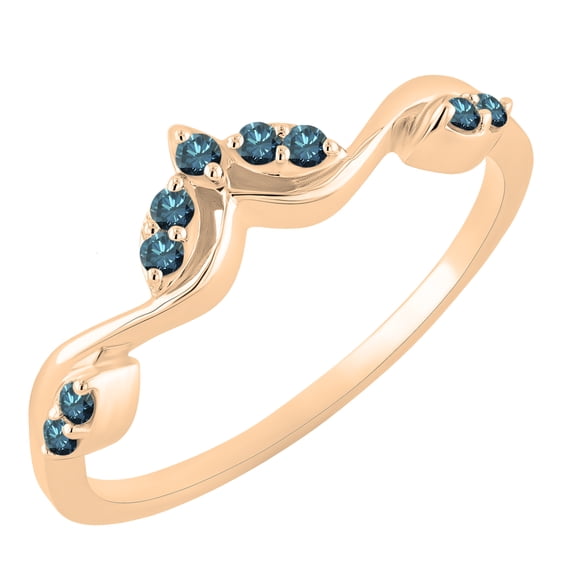 Dazzlingrock Collection Round Blue Diamond Leaf Design Curved Fashion Wedding Band for Women (0.13 ctw, Color Blue, Clarity I2-I3) in 18K Rose Gold, Size 10