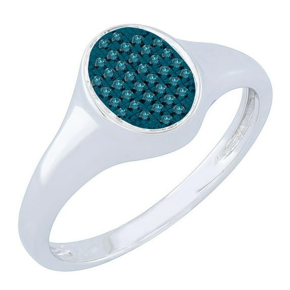 Dazzlingrock Collection Round Blue Diamond Micropave Oval Shape Engagement Ring for Women (0.12 ctw, Color Blue, Clarity I2-I3) in 10K White Gold, Size 8