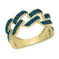 thumbnail image 1 of Dazzlingrock Collection Round Blue Diamond Out Bling Cuban Link Band Ring for Women (0.42 ctw, Color Blue, Clarity I2-I3) in 14K Yellow Gold, Size 6, 1 of 4
