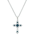 thumbnail image 1 of Dazzlingrock Collection Round Blue Diamond Religious Cross Slider Pendant for Women with 18 Inch Gold Chain (0.10 ctw, Color Blue, Clarity I2-I3) in 18K White Gold, 1 of 3