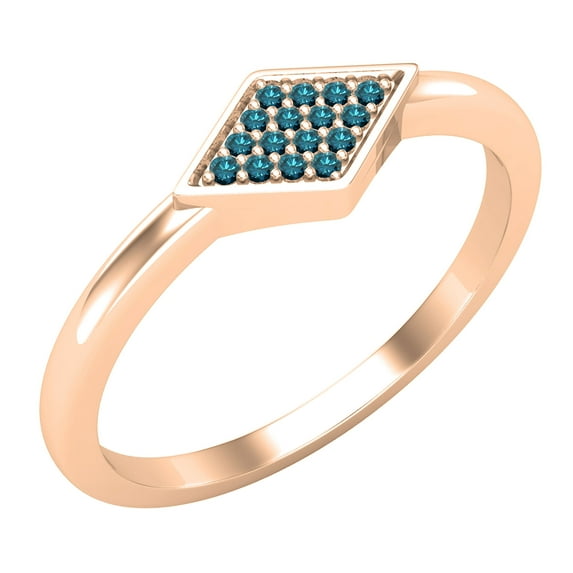 Dazzlingrock Collection Round Blue Diamond Rhombus Stackable Wedding Band for Women (0.05 ctw, Color Blue, Clarity I2-I3) in 10K Rose Gold, Size 4