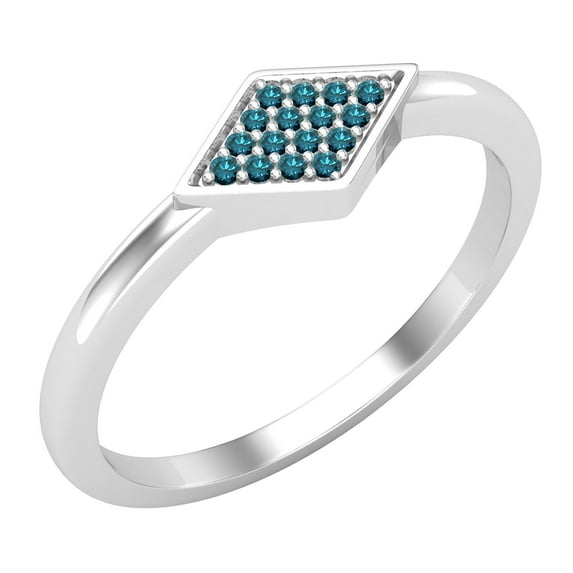 Dazzlingrock Collection Round Blue Diamond Rhombus Stackable Wedding Band for Women (0.05 ctw, Color Blue, Clarity I2-I3) in 14K White Gold, Size 6