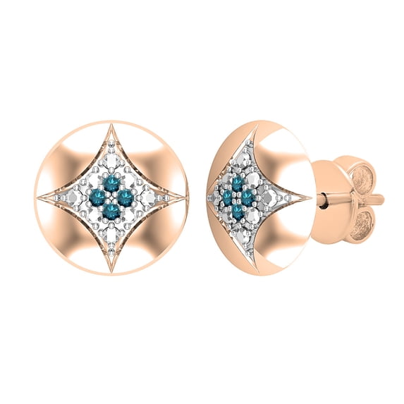 Dazzlingrock Collection Round Blue Diamond Rounded Kite Shape Pushback Stud Earrings for Women (0.05 ctw, Color Blue, Clarity I2-I3) in 10K Rose Gold