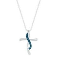 thumbnail image 1 of Dazzlingrock Collection Round Blue Diamond Swirl Style Twist Cross Pendant for Women with 18 Inch Silver Chain (0.12 ctw, Color Blue, Clarity I2-I3) in Blue Plated 925 Sterling Silver, 1 of 3