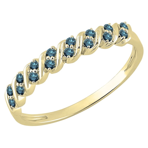 Dazzlingrock Collection Round Blue Diamond Wave Style Stackable Wedding Band for Women (0.18 ctw, Color Blue, Clarity I2-I3) in 10K Yellow Gold, Size 8.5