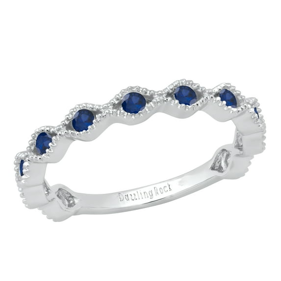 Dazzlingrock Collection Round Blue Sapphire 11 Stone Stackable Wave Band Ring for Women (Color Blue, Clarity Highly Included) in 925 Sterling Silver, Size 6.5