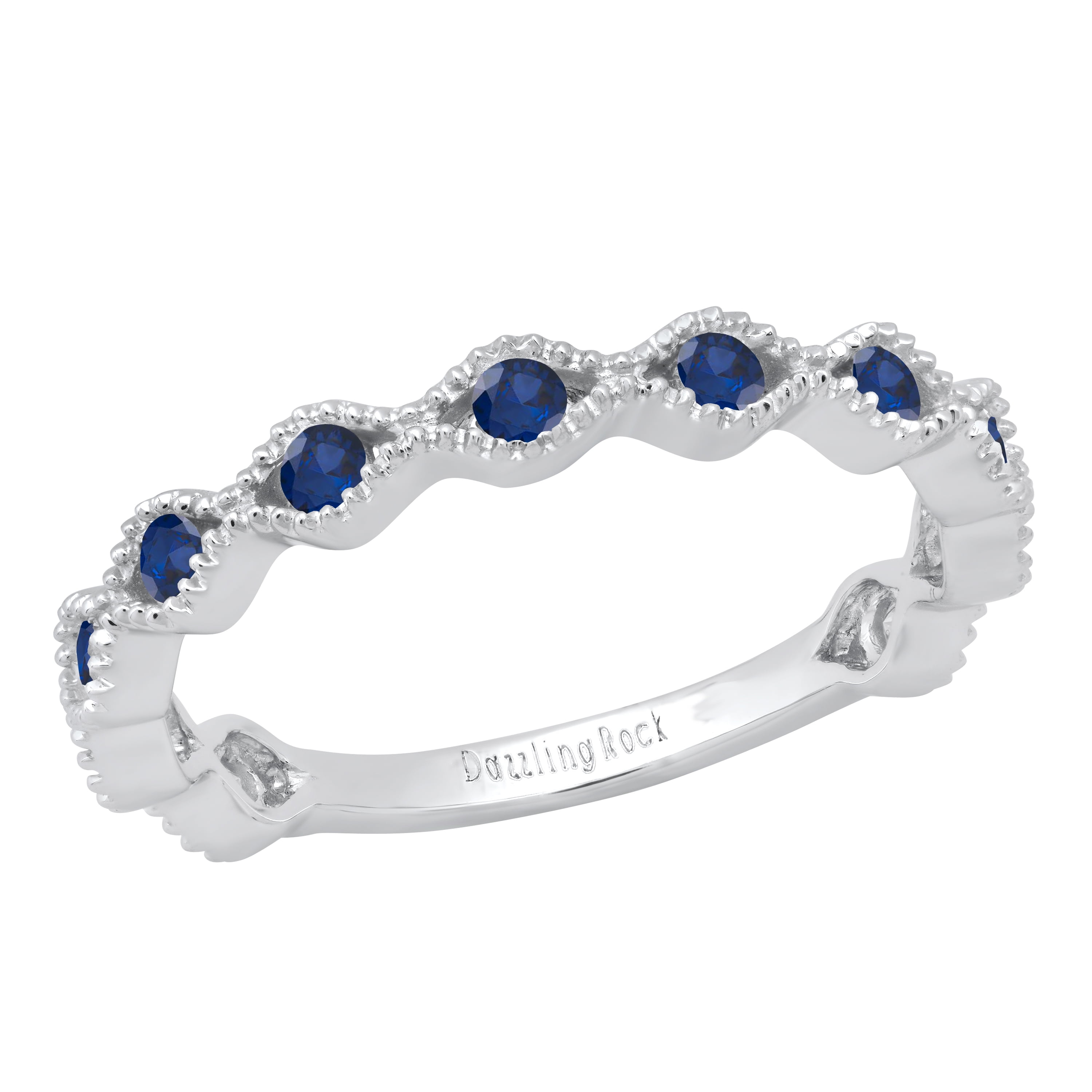 Dazzlingrock Collection Round Blue Sapphire 11 Stone Stackable Wave ...