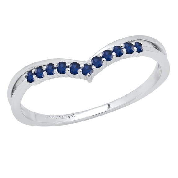Dazzlingrock Collection Round Blue Sapphire Chevron Wedding Band for Women (Color Blue, Clarity Highly Included) in 10K White Gold, Size 8