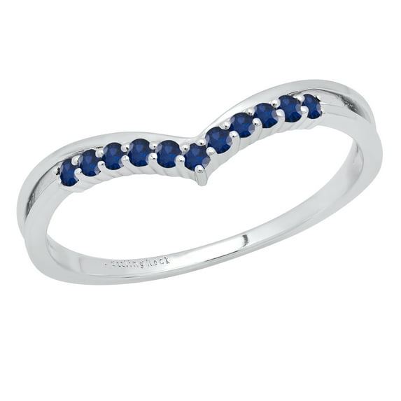 Dazzlingrock Collection Round Blue Sapphire Chevron Wedding Band for Women (Color Blue, Clarity Highly Included) in 10K White Gold, Size 9