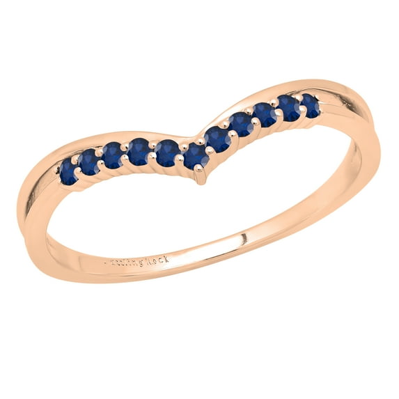 Dazzlingrock Collection Round Blue Sapphire Chevron Wedding Band for Women (Color Blue, Clarity Highly Included) in 18K Rose Gold, Size 7.5