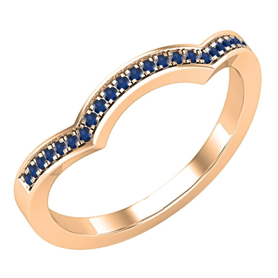 Dazzlingrock Collection Round Blue Sapphire Contour Curved Stackable Wedding Band for Women in 10K Rose Gold, Size 5.5