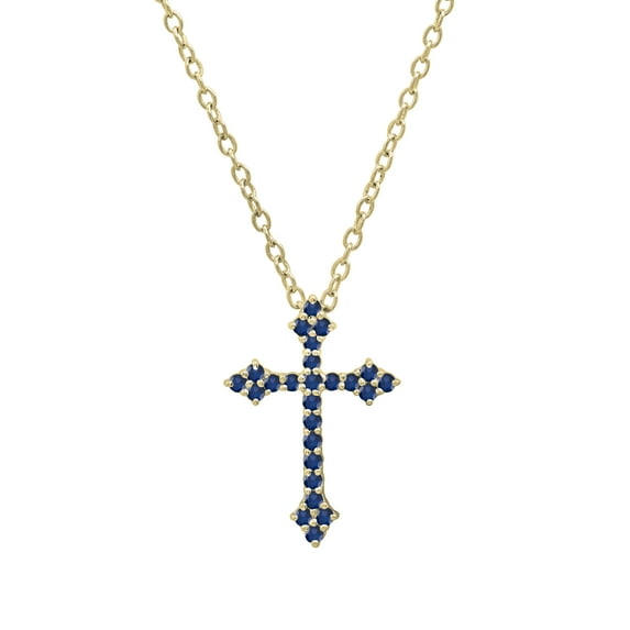 Dazzlingrock Collection Round Blue Sapphire Cross Pendant for Women with 18 Inch Gold Chain (Color Blue, Clarity Highly Included) in 18K Yellow Gold