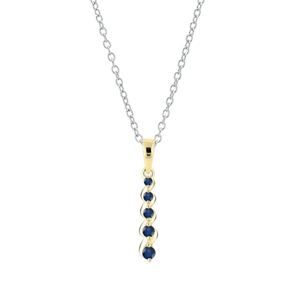 Dazzlingrock Collection Round Blue Sapphire Intertwist 5 Stone Pendant for Women with 18 Inch Silver Chain, 10K Yellow Gold