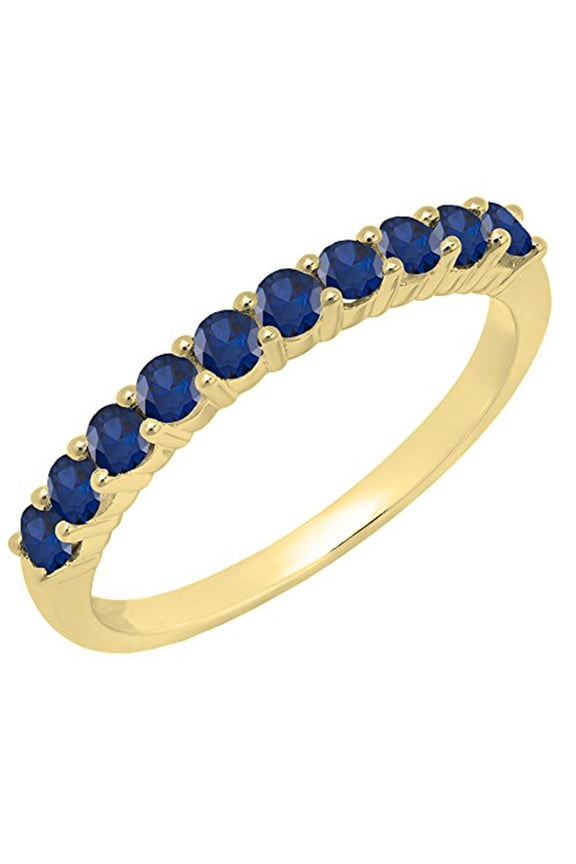 Collection Round Blue Sapphire Ladies Stackable Anniversary Wedding Band | 14K Yellow Gold, Size 8