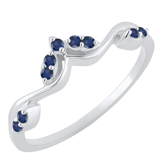 Dazzlingrock Collection Round Blue Sapphire Leaf Design Curved Fashion Wedding Band for Women (Color Blue, Clarity Highly Included) in 14K White Gold, Size 9.5