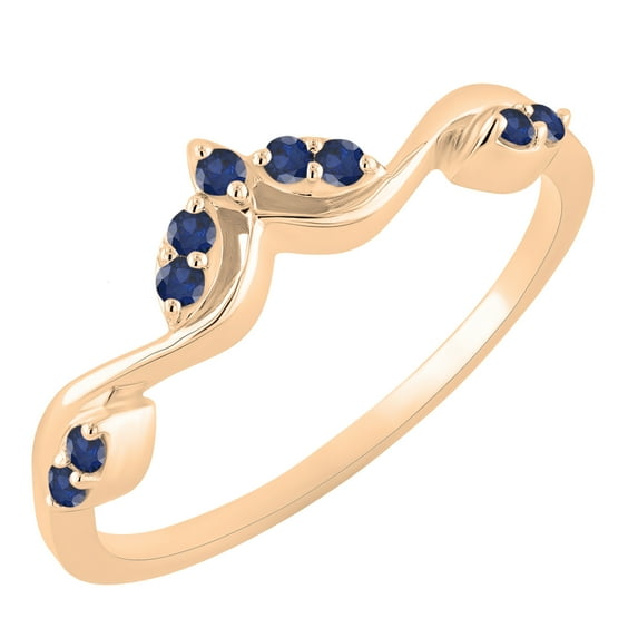 Dazzlingrock Collection Round Blue Sapphire Leaf Design Curved Fashion Wedding Band for Women (Color Blue, Clarity Highly Included) in 18K Rose Gold, Size 6.5
