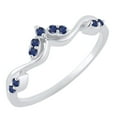 thumbnail image 1 of Dazzlingrock Collection Round Blue Sapphire Leaf Design Curved Fashion Wedding Band for Women (Color Blue, Clarity Highly Included) in 18K White Gold, Size 8.5, 1 of 1