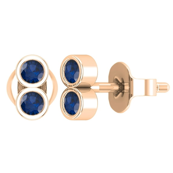 Dazzlingrock Collection Round Blue Sapphire Vertical 2 Stone Style Pushback Stud Earrings for Her (Color Blue, Clarity Highly Included) in 10K Rose Gold