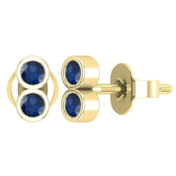 Dazzlingrock Collection Round Blue Sapphire Vertical 2 Stone Style Pushback Stud Earrings for Her (Color Blue, Clarity Highly Included) in 14K Yellow Gold