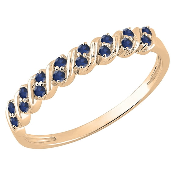 Dazzlingrock Collection Round Blue Sapphire Wave Style Stackable Wedding Band for Women (Color Blue, Clarity Highly Included) in 10K Rose Gold, Size 10