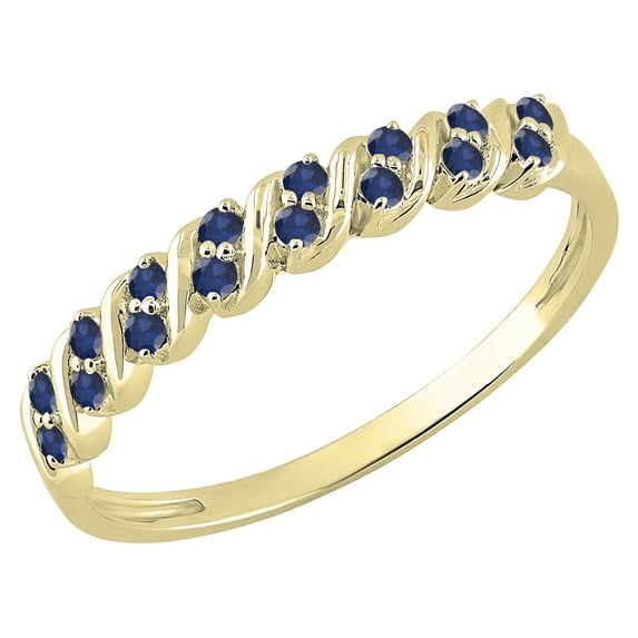 Dazzlingrock Collection Round Blue Sapphire Wave Style Stackable Wedding Band for Women (Color Blue, Clarity Highly Included) in 18K Yellow Gold, Size 9