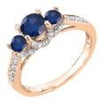 thumbnail image 1 of Dazzlingrock Collection Round Blue Sapphire & White Diamond 3 Stone Bridal Engagement Ring for Women in 10K Rose Gold, Size 9, 1 of 3