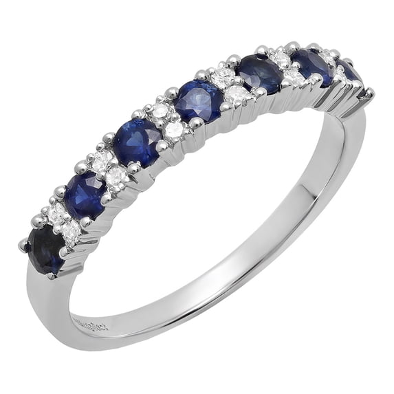 Dazzlingrock Collection Round Blue Sapphire & White Diamond Bridal Anniversary Wedding Band for Women (0.12 ctw, Color I-J, Clarity I1-I2) in 14K White Gold, Size 10