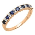 thumbnail image 1 of Dazzlingrock Collection Round Blue Sapphire & White Diamond Bridal Anniversary Wedding Band for Women (0.12 ctw, Color I-J, Clarity I1-I2) in 18K Rose Gold, Size 6, 1 of 6