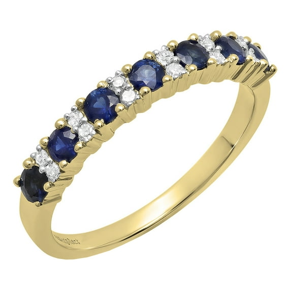 Dazzlingrock Collection Round Blue Sapphire & White Diamond Bridal Anniversary Wedding Band for Women (0.12 ctw, Color I-J, Clarity I1-I2) in 18K Yellow Gold, Size 10