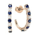 thumbnail image 1 of Dazzlingrock Collection Round Blue Sapphire & White Diamond J Shaped Hoop Earrings for Women (0.15 ctw, Color I-J, Clarity I1-I2) in 14K Rose Gold, 1 of 6